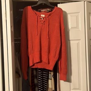 Coral Red Drawstring Sweater ❤️